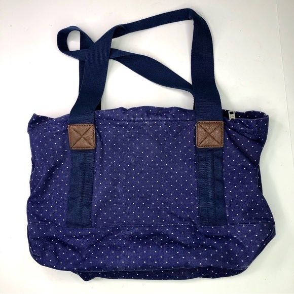 Sloan Ranger Number 1104 canvas zippered tote bag navy blue white polka dots - Picture 4 of 11